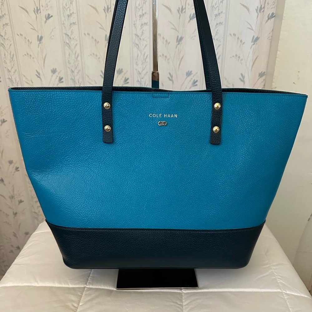 Cole Haan Blue Color Block Leather Tote